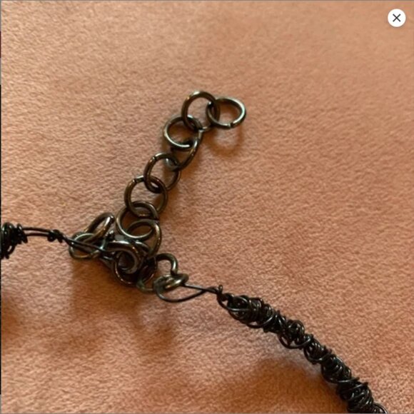 CREATION Black Wire Art Necklace with Red Fabric Accent & Black Beads - Picture 7 of 8